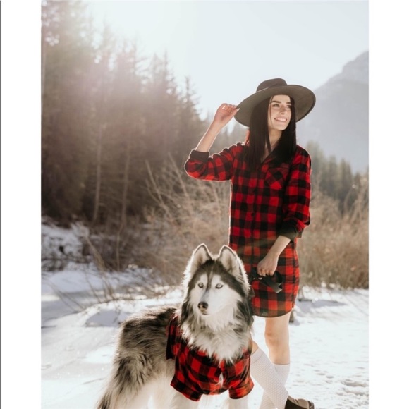 Womens Christmas plaid 1piece pajamas button up - Picture 3 of 4